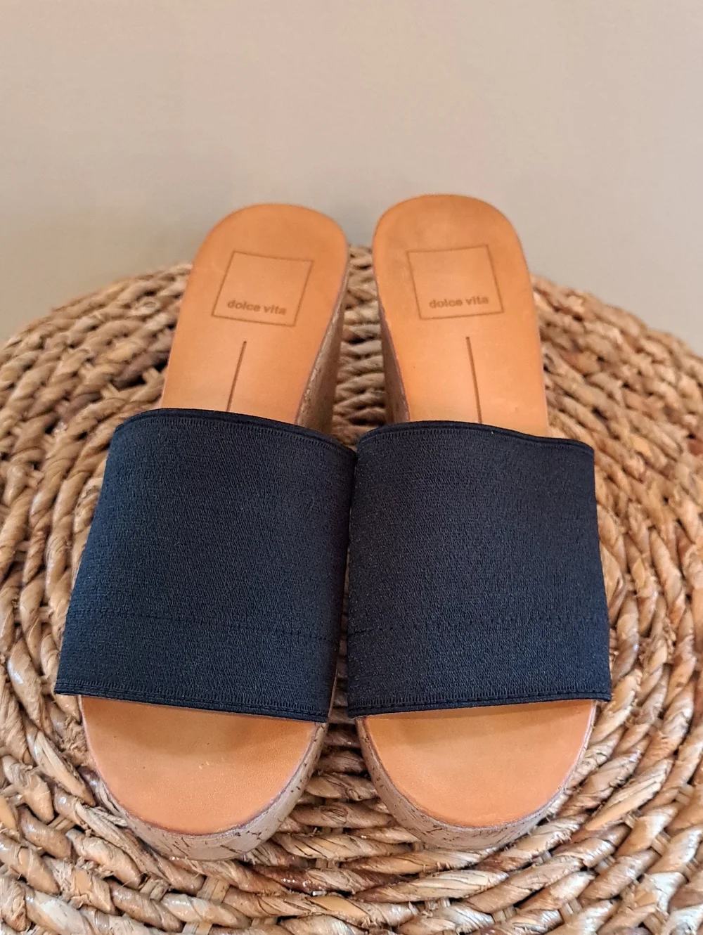 Dolce Vita Womens Ismerelda Summer Black Stretch‎ Platform Slide Sandals 6